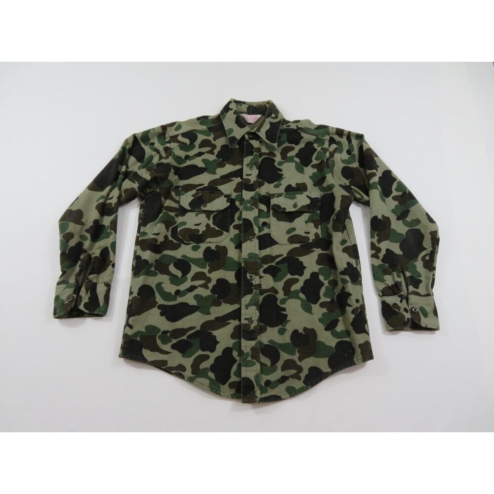 Frostproof Flannel Shirt, Duck Camo Cotton Sz M 15-15.5 1980s
